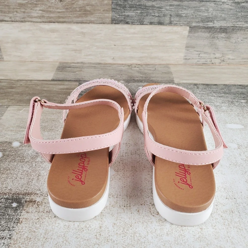 Jellypop Frankie Kids Sandals Sz 4 M Blush Smooth Leather Ankle Strap Open Toe‎